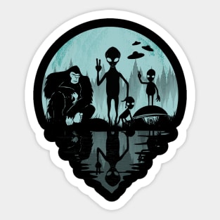 Bigfoot And Aliens Sticker